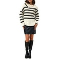 thumbnail image 2 of Women Long Sleeve Pullover Sweaters Striped Lapel Collar Color Block Casual Loose Blouses Tops S Apricot, 2 of 6