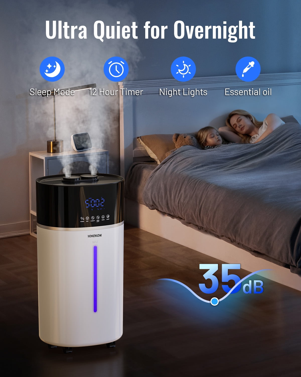 YOKEKON 4.76Gal/18L Cool & Warm Mist Humidifier for Large Room 2500 sq ft, Whole House Humidifier with Diffuser & Extended Tube, Quiet Air Humidifier for Bedroom