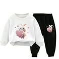 thumbnail image 3 of Jinhomg Toddler Kids Cute Outfit 2 Piece Funny Rabbit Graphic Sweatsuit Boys Girl Comfy Long Sleeve Crewneck Sweatshirt with Cinch Bottom Sweatpants White 8 Years, 3 of 4