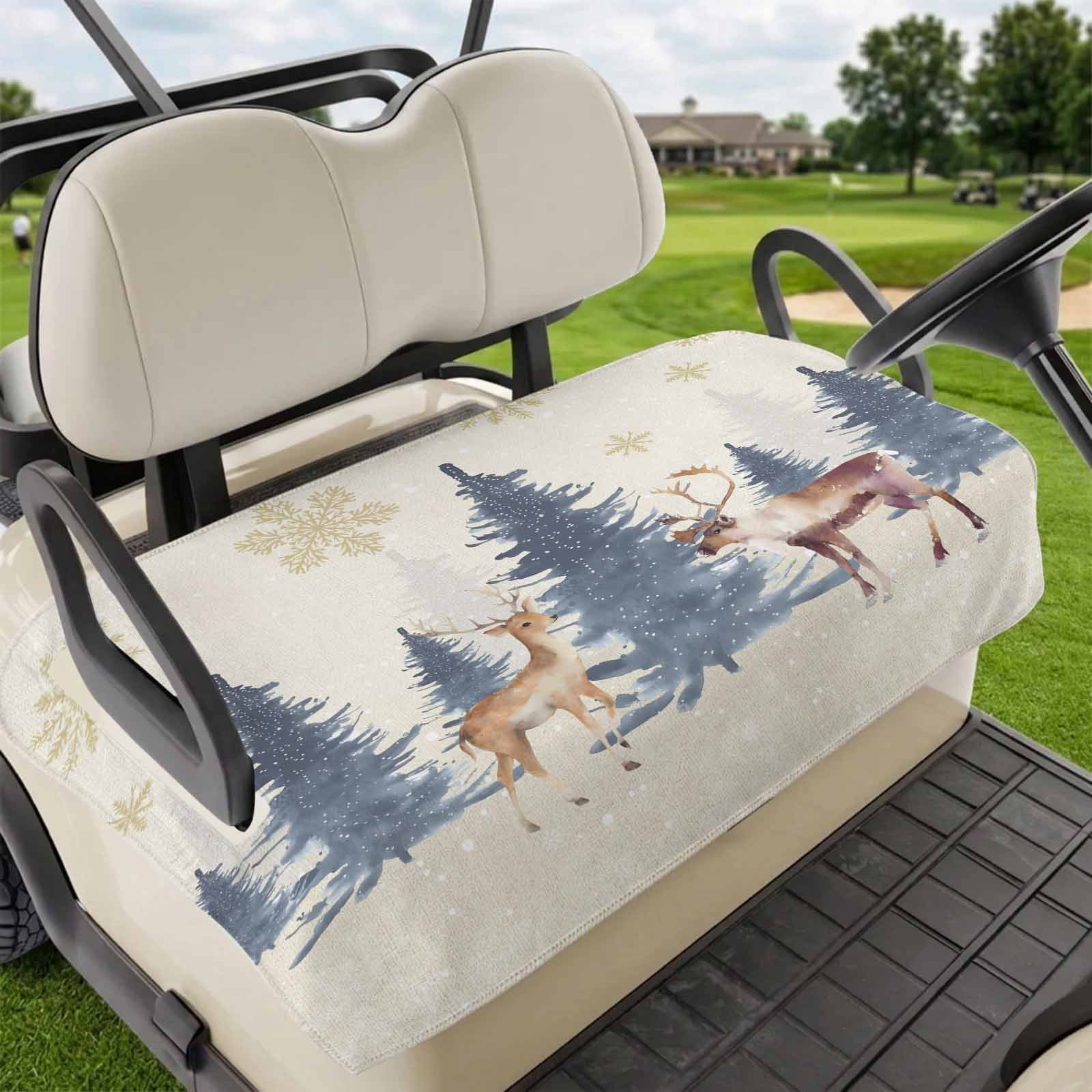 Golf Cart Seat Covers for 2 Seater Christmas Tree Elk Microfiber Cart Seat Towel Blanket Farmhouse Golden Snowflake Xmas Absorbent Breathable Non Slip Bench Seats Protector for Golf Course 51 x31