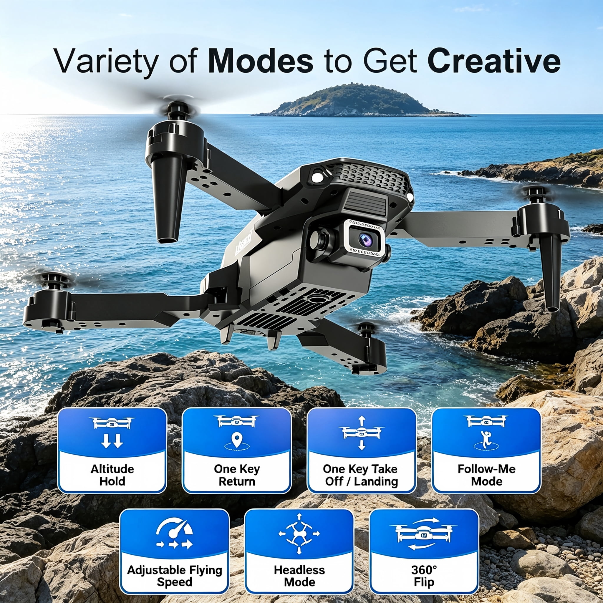 TongLi DR1916 Foldable Drone, Screen Controller, Single Camera, Shockproof 3D Flip Beginner Quadcopter Gift for Kids 8+ Black