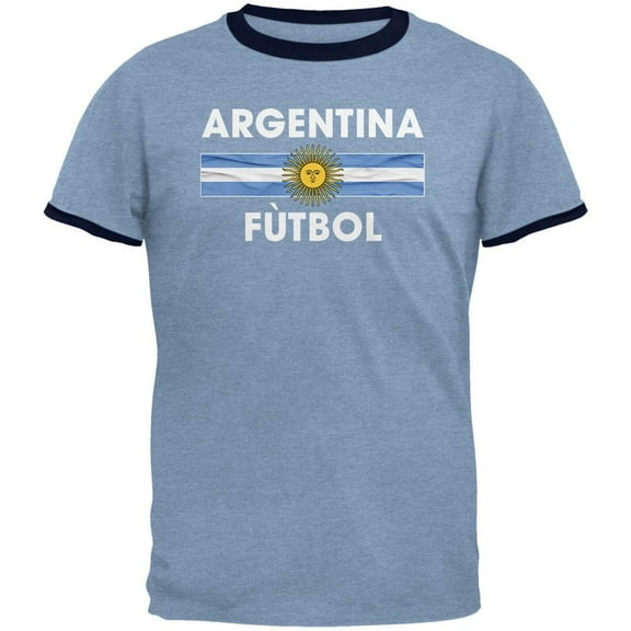 World Cup Argentina Crest Futbol Soccer Mens Ringer T Shirt Heather Blue-Navy SM