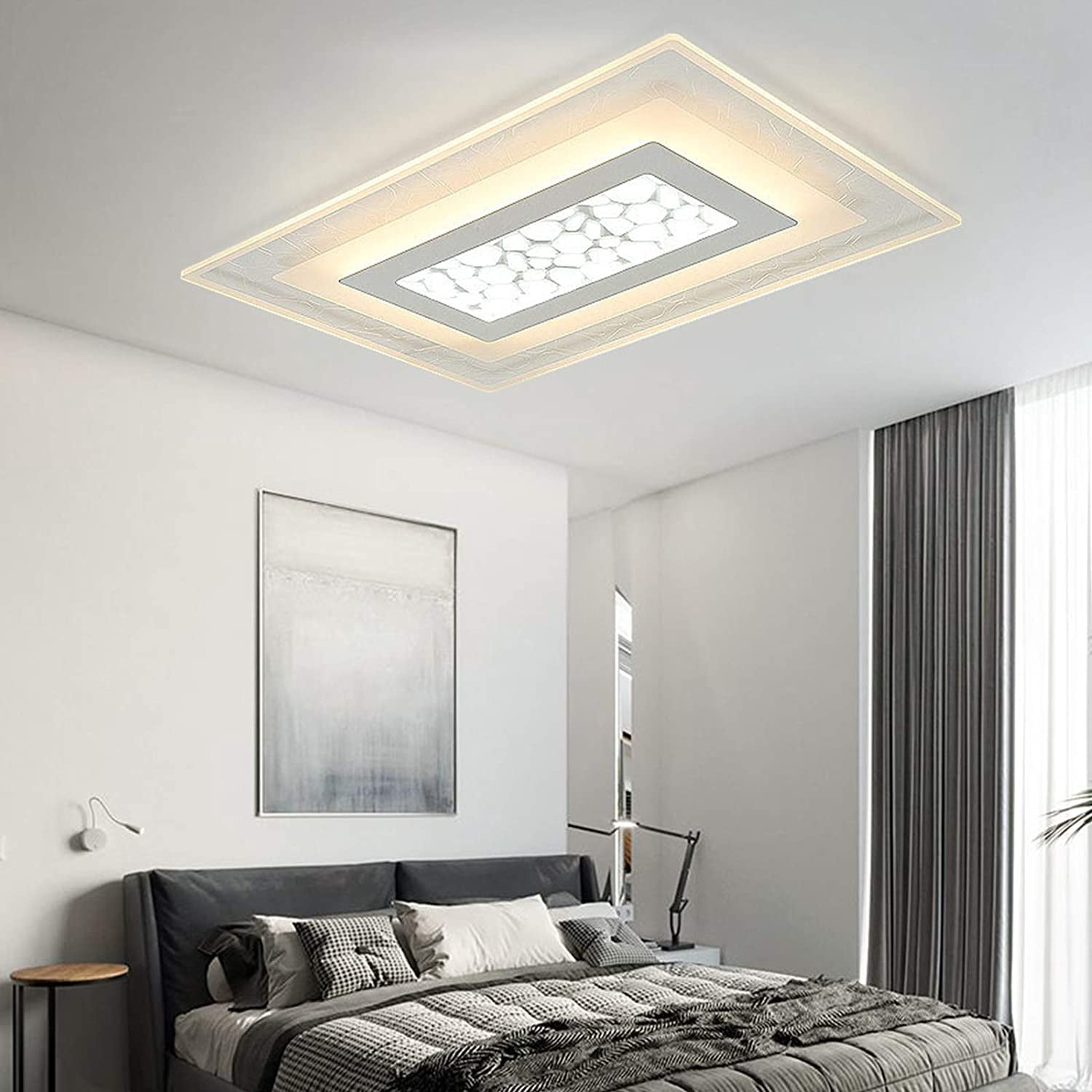 Miumaeov 35.4" Creative Modern Flush Mount Ceiling Light Rectangular Soft Light LED Ceiling Light Minimalist Chandelier Ceiling Lamp for Bedroom, Living Room Cool Light