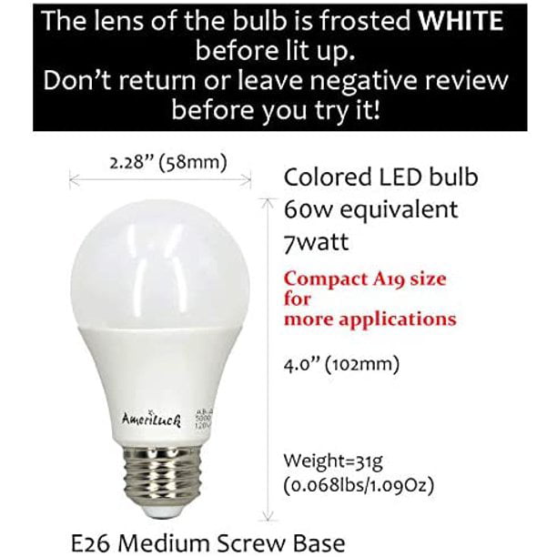7W E26 Medium Base 4 Pack 60W Equivalent AmeriLuck Cobalt Blue Light A19 LED Bulbs 