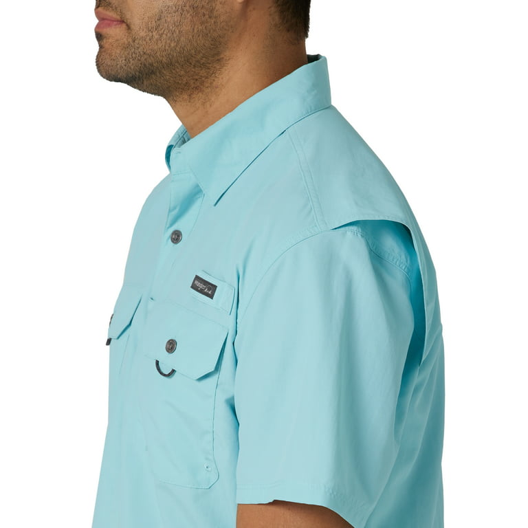 Wrangler Button Up Shirt Mens 2XL Green Tan Short Sleeve Fishing Graphic  Outdoor