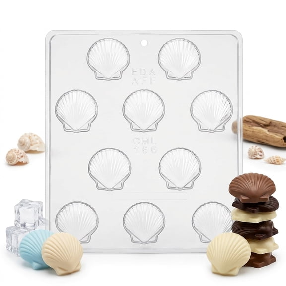 Candy Molds N More 10-Cavity Sea Shell Plastic Chocolate Candy Mold, (166)
