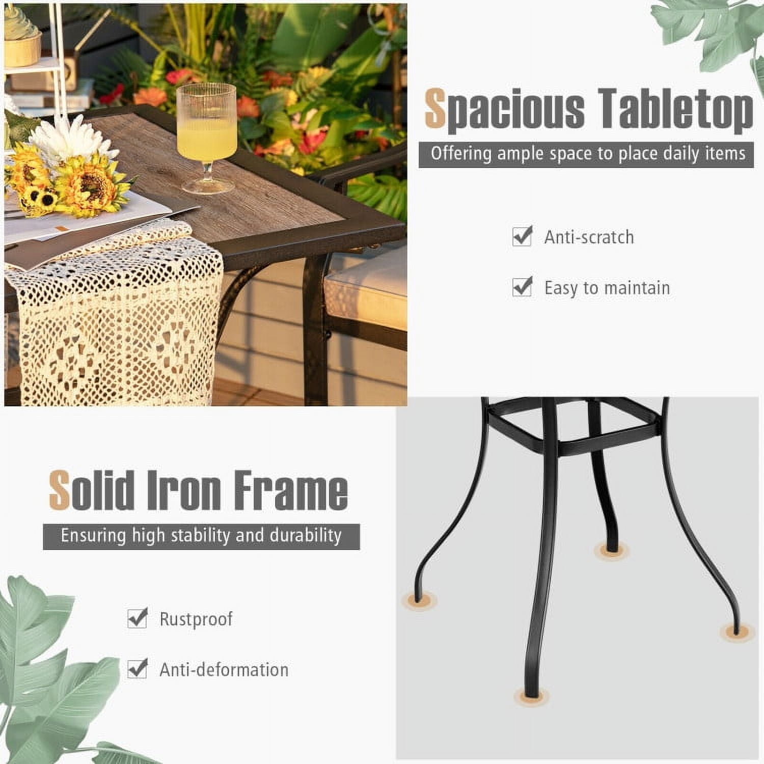 Aimee Lii 3 Pieces Patio Bar Set with 2 Bar Stools and 1 Square Table, Outdoor Patio Furniture