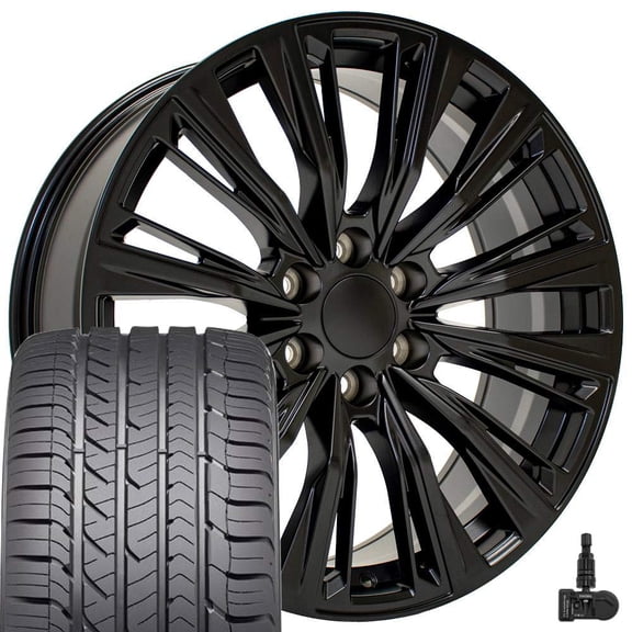 OE Wheels CA93 22 Inch Rims and Tires Fit Escalade-V Series Style 6x139.7 22x9 Satin Black - Hollander 4869 - Eagle Sport AS 285/45-22 (Set of 4)