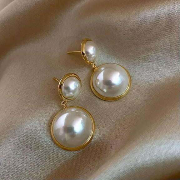 EOEMY Fashion Women White Pearl Wedding Drop Earrings 18K Gold Plated Jewelry Gift-#2