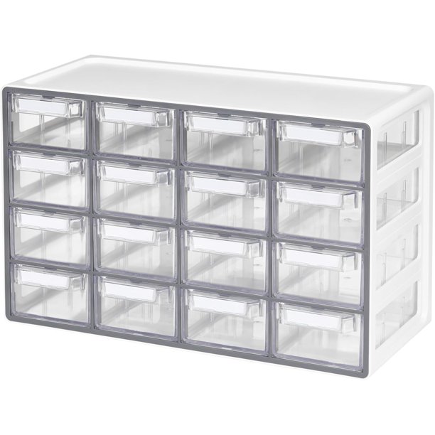 Gabinete mediano de 16 cajones, organizador transparente apilable para hardware, abalorio, ladrillos de plástico, oficina y almacenamiento de manualidades