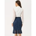 thumbnail image 3 of DARING DIVA Women's Lace Knee Length Bodycon Fishtail Skirt L Dark Blue, 3 of 6