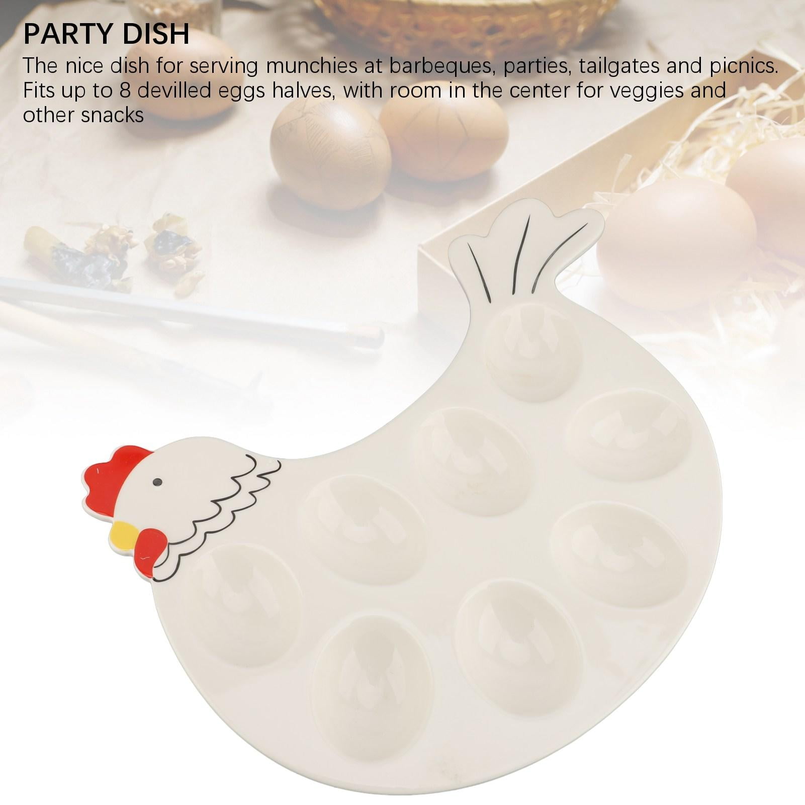 BIMZUC 8‑Slot Deviled Egg Platter Tray – Sturdy Ceramic Chicken‑Shaped Dish for Parties, Brunches & Picnics – Dishwasher, Oven & Freezer Safe