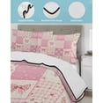 thumbnail image 3 of Twin Quilt Bedding Set, Valentine's Day Reversible Summer Quilt 3 Pieces, Pink Bows Vintage Plaid Romantic Roses Lightweight Bedspreads Coverlets with 2 Pillow Shams for All Seasons, 3 of 5