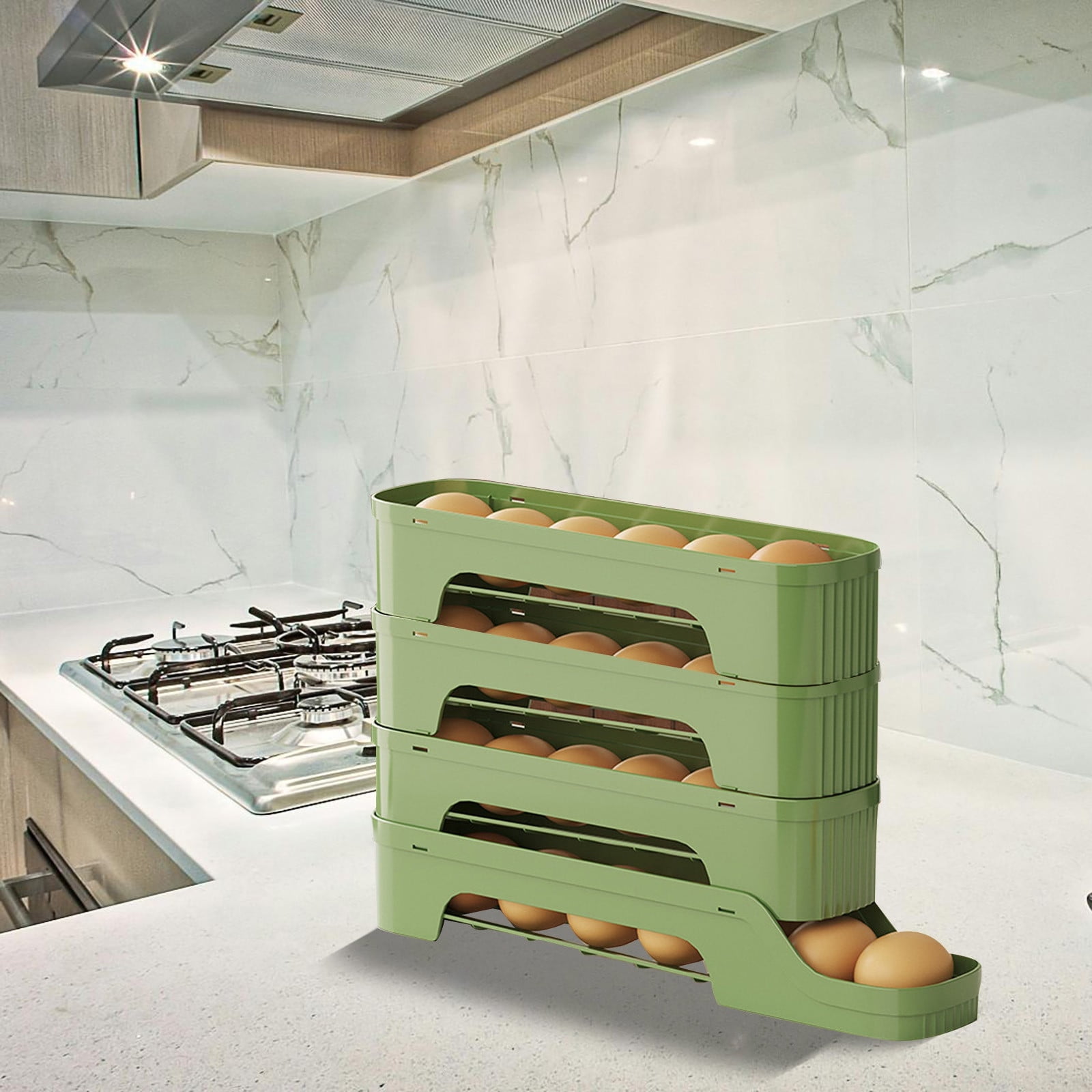 Large Capacity Automatic Scrolling Refrigerator Egg Rack Organizer Stackable Food Grade Sliding Tray Container For Kitchen Fridge Door Storage