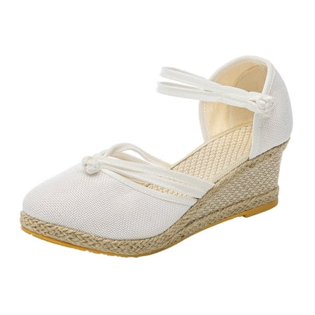 

nsendm Wide Width Womens Sandals Women Shoes Linen Sandals Platform Wedge Sandals Fashion Sandal Slides for Women White 8.5