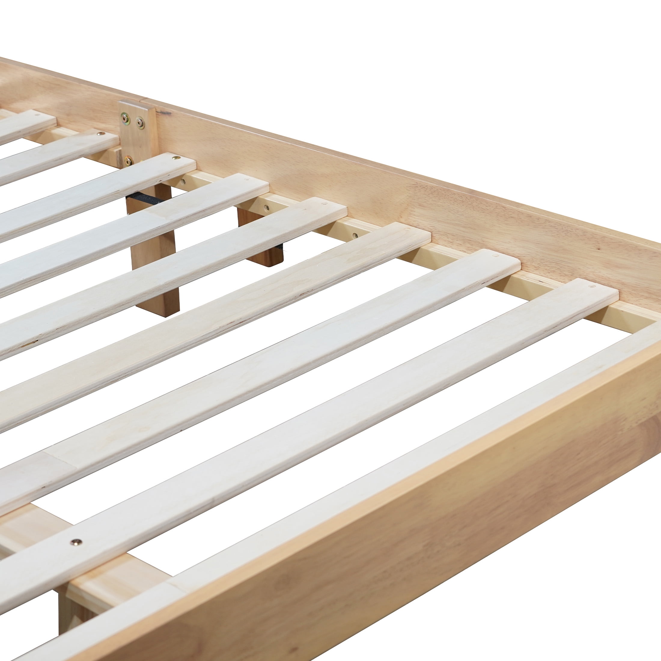Aukfa Queen Size Bed Frame, Rubber Wooden Platform Bed with Rattan Headboard, Oak