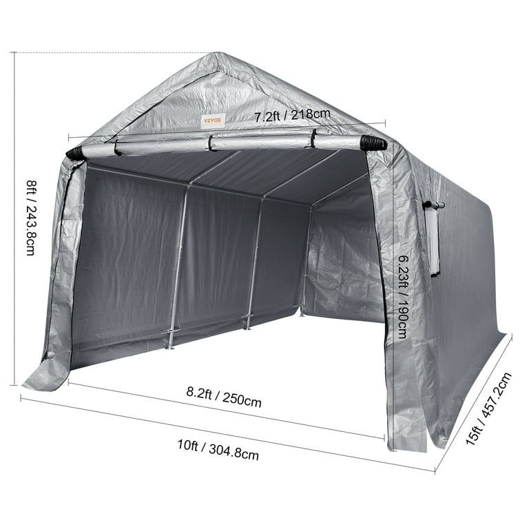 BENTISM 10x15x8ft Outdoor Heavy Duty Storage Shed Portable Garage Tent with Roll up Door Walmart