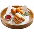 thumbnail image 2 of CZQ 13.8 Inch Large Round Bamboo Serving Tray, Bamboo Wood Circle Tray with Handles, Round Ottoman Food Tray for Serving Breakfast, Drinks, Snack on Home Dining Table, 2 of 7