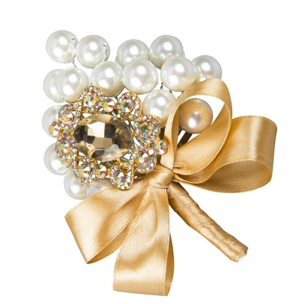 Pinzas para Boda Boutonniere Corsage Novia Novio Perla Flor Solapa Accesorios champán