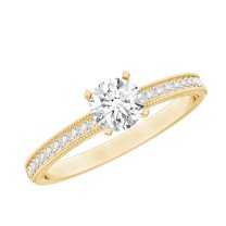 Rosec Jewels Lab Created Diamond Engagement Ring with Side Stones - 5 MM - EF-VS Quality, 10K Yellow Gold, US 4.00