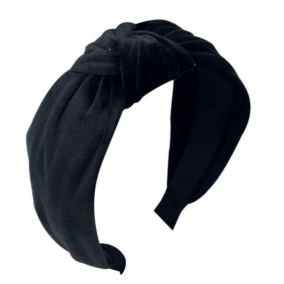 Nvzi Simple Velvet Cross Hair Hoop Retro Middle Knot Wide Edge Headband (Black)