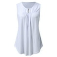 thumbnail image 4 of Tank Tops for Women Summer Ethnic Solid Button Up Pleated Crew Neck Sleeveless Shirts Trendy Tunic Camis, 4 of 6