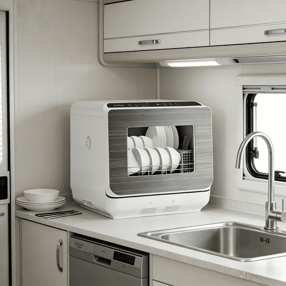 Heynemo Portable Countertop Dishwasher 18", 152oz Built-in Water Tank, 6 Wash Programs, Energy Star, Delay Start for Apartments & RV, White with Brushed Gray Door