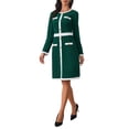 thumbnail image 4 of INSPIRE CHIC Women's Work A-Line Dress Long Sleeve Contrast Color Dresses S Dark Green, 4 of 5