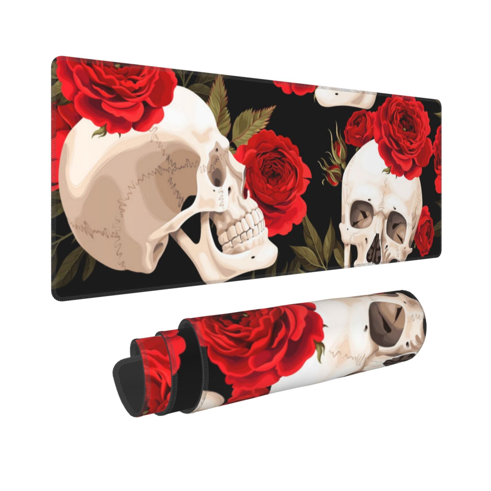 Skulls Red Roses Raven Mouse Pad Extended Large Gaming Mousepad Non-Slip Rubber Big Keyboard Desk Mat 31.5 X 11.8 Inch