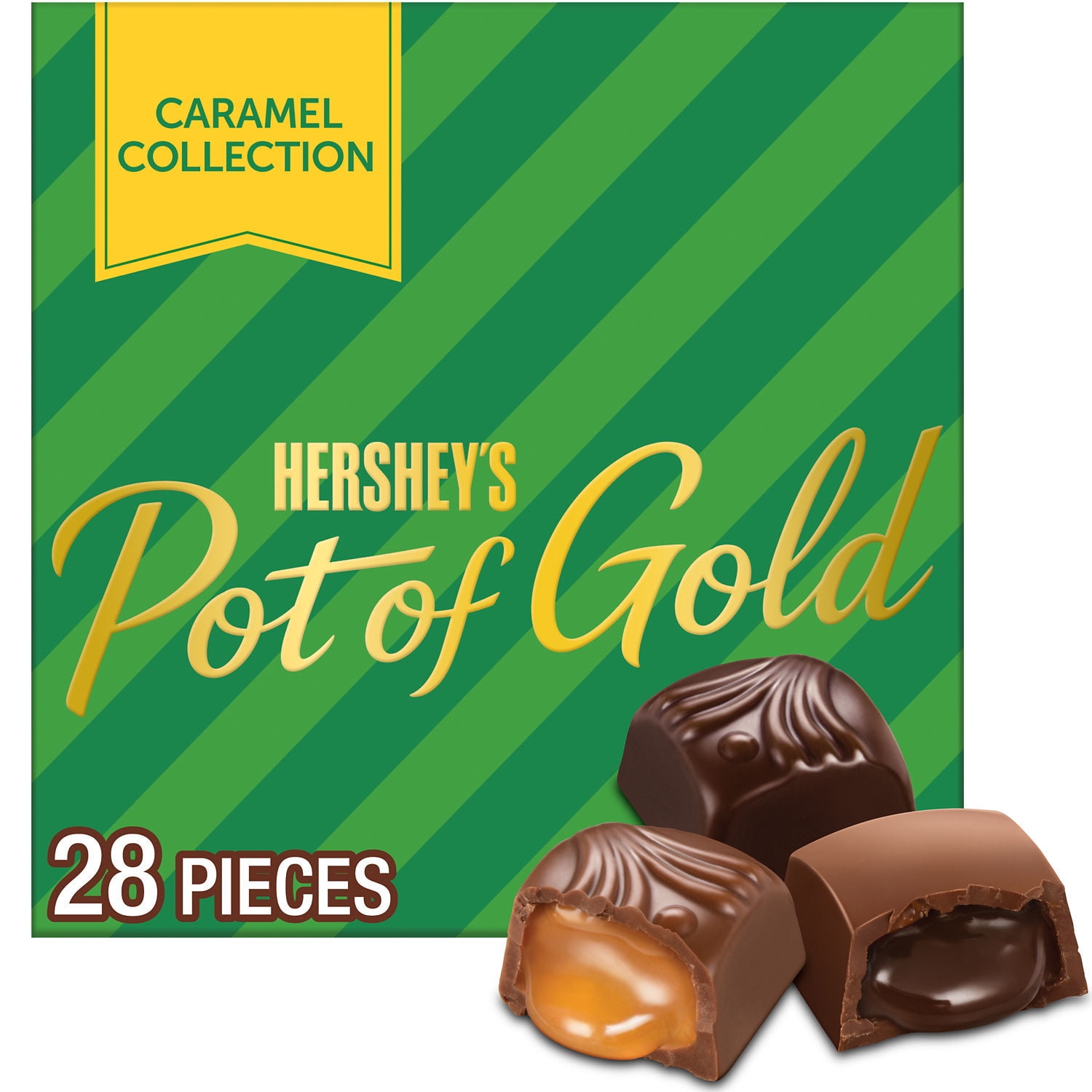 (2 pack) Hershey's Pot of Gold Assorted Caramel Christmas Candy, Gift Box 10 oz, 28 Pieces