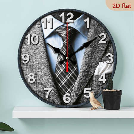 2D Flat 1pc 10Inch Wooden Modern Farmhouse Round Wall Clock with Wooden Tie Design - Large Easy-to-Read Face, Silent Non-Ticking Artificial Wood, Rustic for home Decor for Kitchen, Bedroom