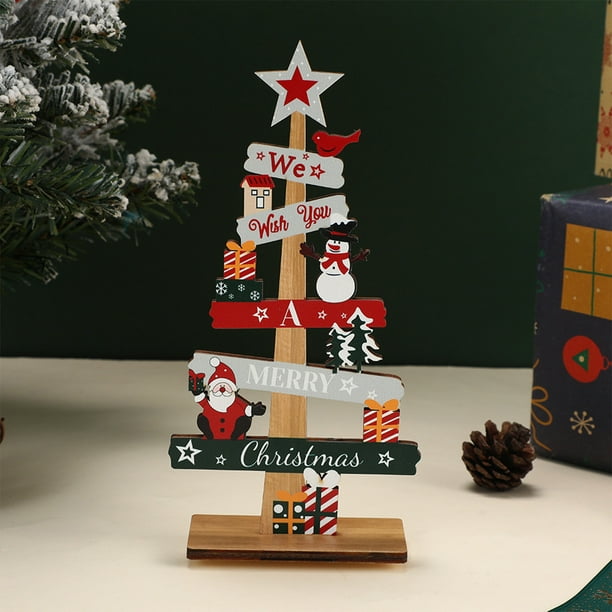 Christmas Table Centerpiece Decoration | Wooden Snowman Santa Claus Holiday Décor | Merry Christmas Tabletop Ornament | Durable Wood | Festive Design | 1pc | 8.46x4.13x0.39in