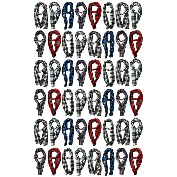 Yacht & Smith 48 Pack Wholesale Bulk Winter Fleece Scarfs Solid Black And Plaid, Scarves in Bulk Unisex, One Size