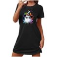 thumbnail image 2 of Sakmal Black Womens Moomoo Nightgown Oversized Cozy Halloween Lightweight Nightwear Ghost Print Short Sleeve Short Crew Neck Nightgowns S-2XL, 2 of 5
