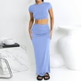 thumbnail image 4 of Two Piece Skirt Set for Women 2 Pc Y2K Outfits Short Sleeve Crop Tops Bodycon High Waist Long Maxi Skirts Blue M, 4 of 5