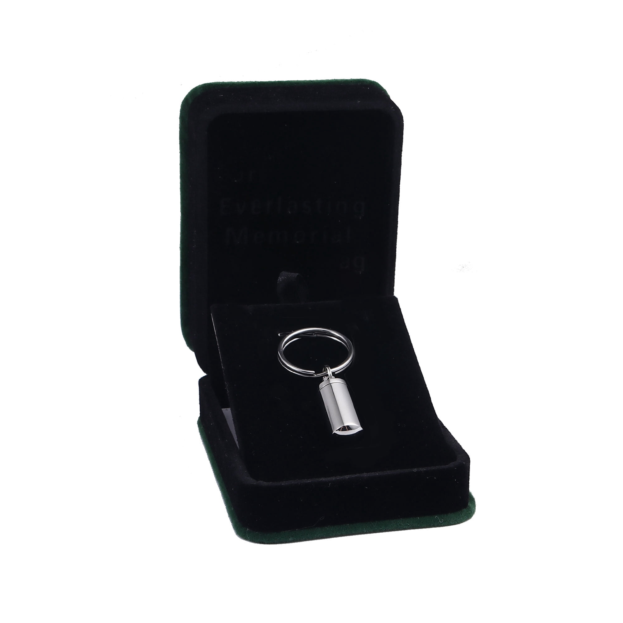 Silver Stainless Steel Small Cylinder Cremation Urn Waterproof Ashes Holder Pendant Keychain Memorial Keepsake Ashes Container Key Ring with Free Funnel Kit and Velvet Jewelry Box