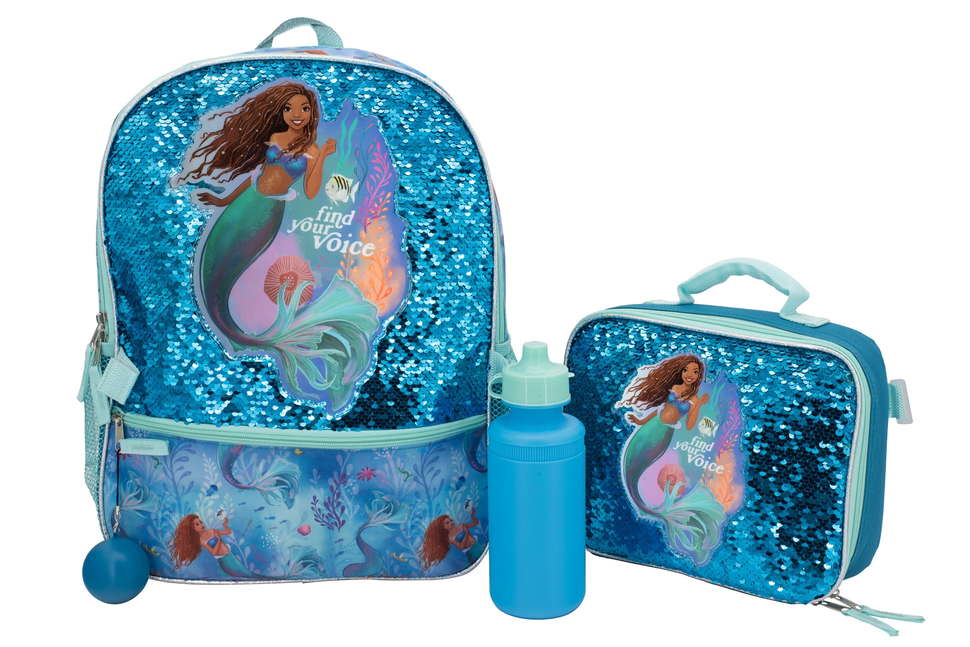 Disney The Little Mermaid Movie 4 Piece Backpack Set, Flip Sequin