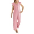 thumbnail image 5 of Diufon Girls Jumpsuit Ruffled Cap Sleeve Smocked Crewneck Romper Pants Kids Summer Cute Overalls with Pockets, 5 of 9