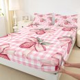 thumbnail image 3 of Manfei Girly Pink Strawberry Full Size Sheets for Child, Kawaii Ribbon Fruit Bed Sheets, Dreamy Square Buffalo Sheet Sets, Microfiber Bedroom Decor, 4pcs, 3 of 7