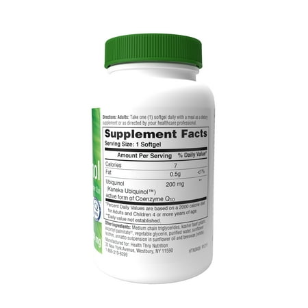 Ubiquinol 200mg CoQ-10 (Kaneka™) 30 Softgels (Non-GMO) by Health Thru Nutrition
