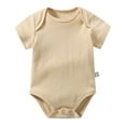 thumbnail image 1 of Hessimy Baby Romper Plain Color Summer Baby Girl Clothes Short Sleeve Girl Clothes 6-12 Months solid colour base bodysuits (Khaki,0-3 Months), 1 of 3