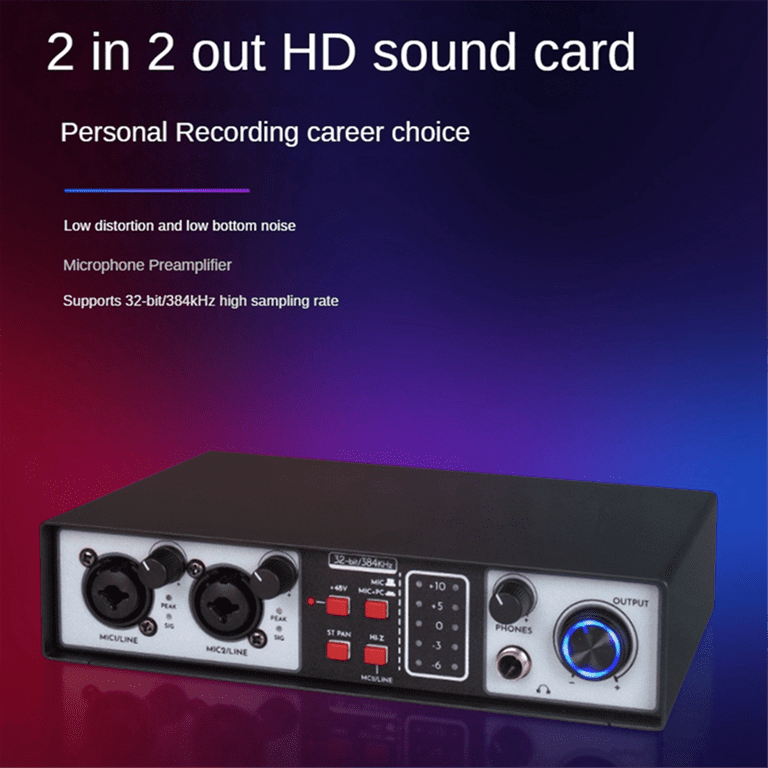 2 in 2 Out USB Audio Interface 32Bit/384KHZ Studio Kit Record