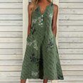 thumbnail image 3 of ICHUANYI Clearance Women's Summer V-Neck Qualities Casual Rose Printed Pocket Sleeveless Dresses(Army Green, M) ICHUANYI WER2023081403911, 3 of 8