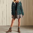 thumbnail image 3 of Womens Plaid Jackets Hooded Full Zip Drawstring Outwear Casual Loose Thermal Fall Winter Cardigan With Pockets (L, Green-A), 3 of 6