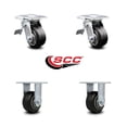 thumbnail image 2 of 4 Inch Rubber on Aluminum Caster Set with Ball Bearings 2 Brakes 2 Rigid SCC, 2 of 2