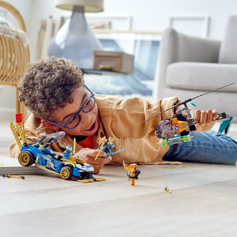 LEGO NINJAGO Jay and Nya s Race Car EVO Set 71776 with Toy Helicopter and Boa Snake Figure for Kids Ages 7 Collectible Mission Banner Sets