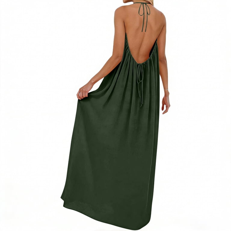 Xdegoge Women's Sleeveless Backless Drawstring Maxi Dress Long Flowing Silhouette Lightweight Linen-Style Summer Beach Vacation Sundress Xdegoge Women's Sleeveless Backless Drawstring Maxi Dress Long Flowing Silhouette Lightweight Linen-Style Summer Beach Vacation Sundress