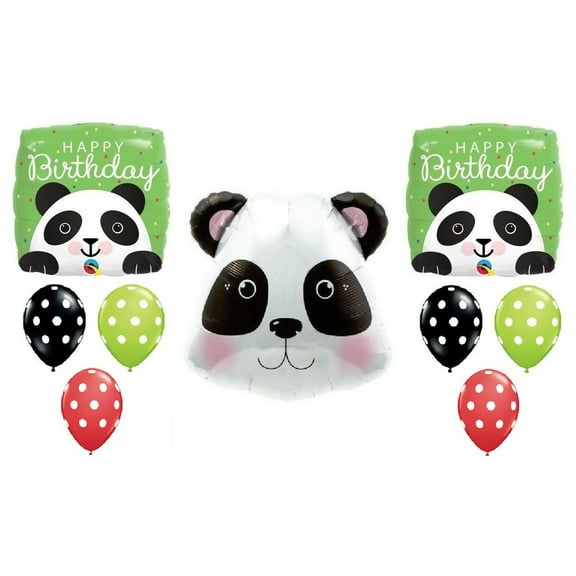 PANDA Pandemonium Face Jungle Polka Dots Birthday Party Mylar Latex Balloons Set
