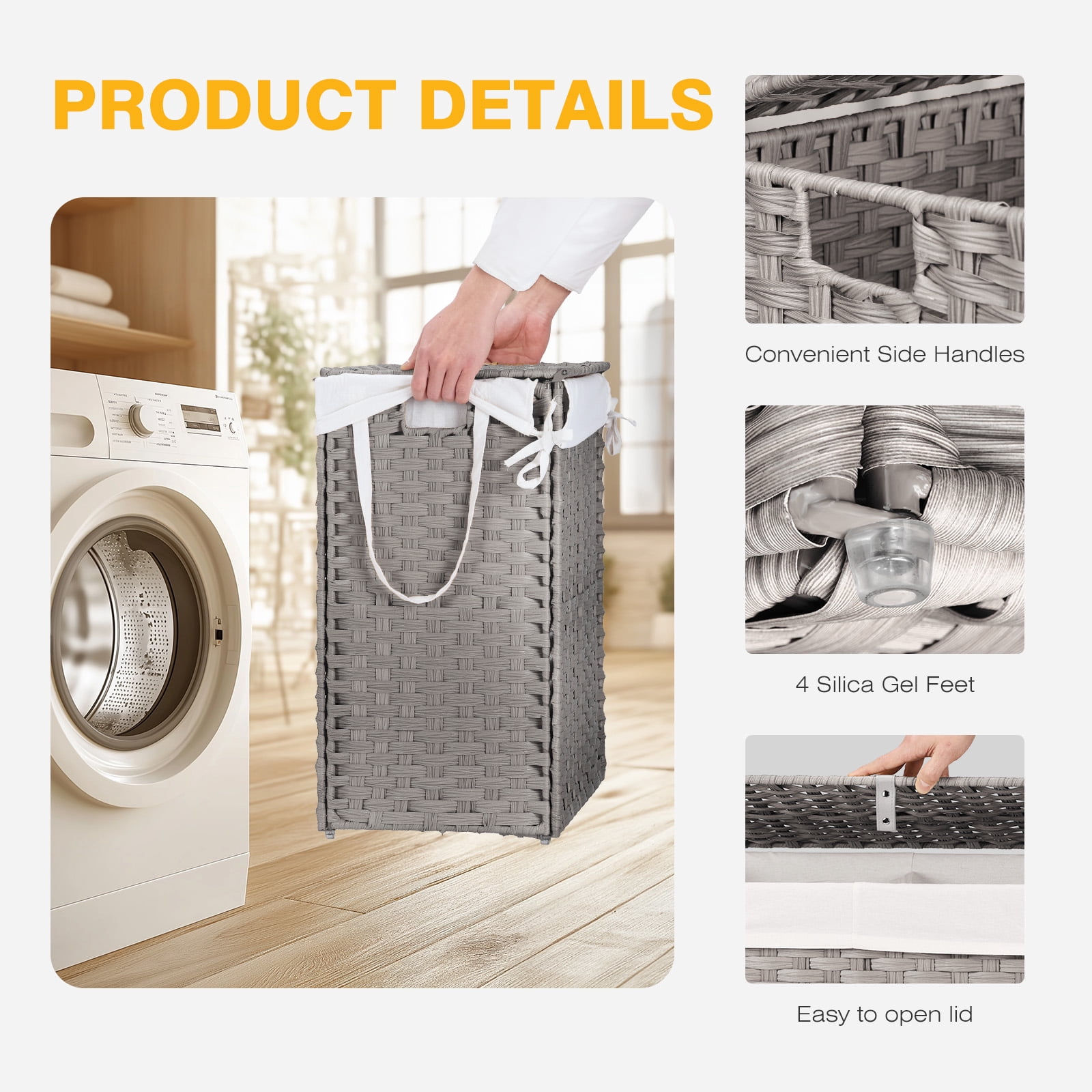 CONCETTA Laundry Hamper with Removable Liner, 90L Wicker Laundry Baskets, Gray