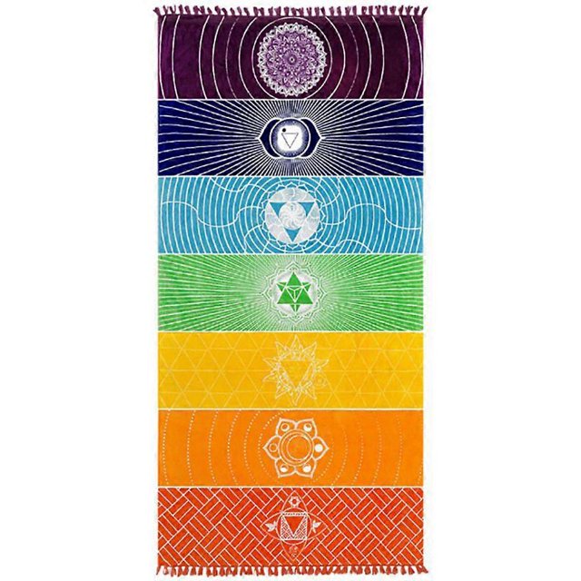Rainbow Beach Mat Square Beach Towel Foldable Yoga Mats with Tassels for Picnic Beach Taveling Camping Hiking